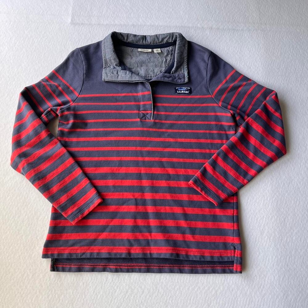 L.L.Bean Striped Quarter Snap Pullover